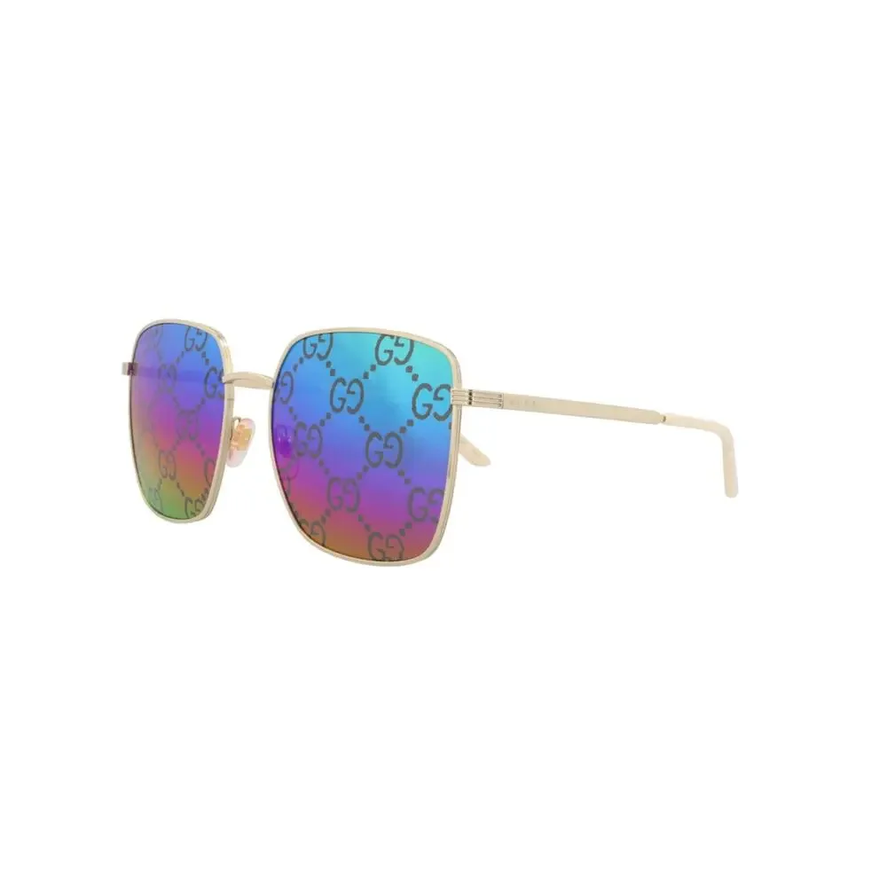 Gucci Gold Multicolor Square-Frame Metal Designer Sunglasses SRP: $575
